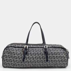 Pre Owned Fendi Grey/Black Zucchino Canvas And Leather Satchel
