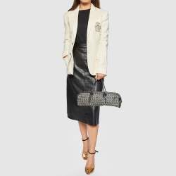 Pre Owned Fendi Grey/Black Zucchino Canvas And Leather Satchel