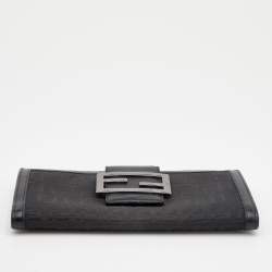 Pre Owned Fendi Black Zucchino Canvas and Leather Continental Wallet