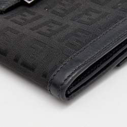 Pre Owned Fendi Black Zucchino Canvas and Leather Continental Wallet