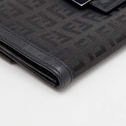 Pre Owned Fendi Black Zucchino Canvas and Leather Continental Wallet