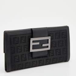 Pre Owned Fendi Black Zucchino Canvas and Leather Continental Wallet