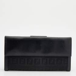 Pre Owned Fendi Black Zucchino Canvas and Leather Continental Wallet