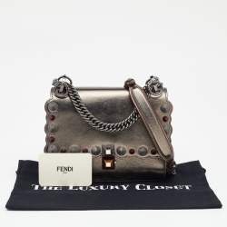 Pre Owned Fendi Metallic Leather Studded Mini Kan I Chain Shoulder Bag