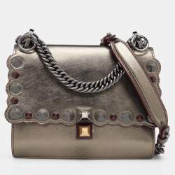Pre Owned Fendi Metallic Leather Studded Mini Kan I Chain Shoulder Bag
