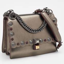 Pre Owned Fendi Metallic Leather Studded Mini Kan I Chain Shoulder Bag