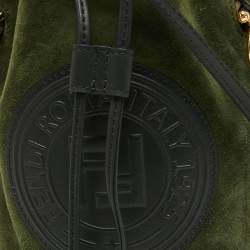Pre Owned Fendi Green/Black Leather and Suede Mini Mon Tresor Drawstring Bucket Bag