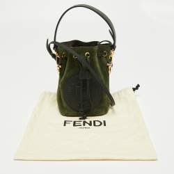 Pre Owned Fendi Green/Black Leather and Suede Mini Mon Tresor Drawstring Bucket Bag
