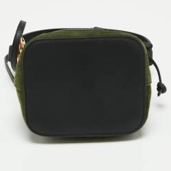 Pre Owned Fendi Green/Black Leather and Suede Mini Mon Tresor Drawstring Bucket Bag