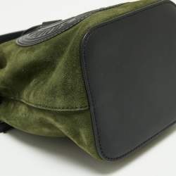 Pre Owned Fendi Green/Black Leather and Suede Mini Mon Tresor Drawstring Bucket Bag