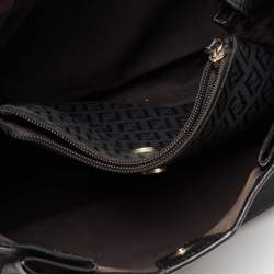 Pre Owned Fendi Black Zucchino Canvas and Leather Charm Shoulder Bag