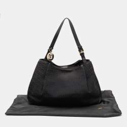 Pre Owned Fendi Black Zucchino Canvas and Leather Charm Shoulder Bag