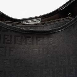 Pre Owned Fendi Black Zucchino Canvas and Leather Charm Shoulder Bag