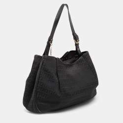 Pre Owned Fendi Black Zucchino Canvas and Leather Charm Shoulder Bag