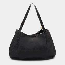 Pre Owned Fendi Black Zucchino Canvas and Leather Charm Shoulder Bag