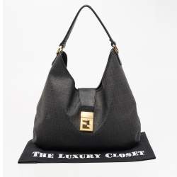 Pre Owned Fendi Black Zucchino Coated Canvas and Leather Hobo