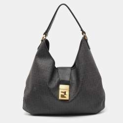 Pre Owned Fendi Black Zucchino Coated Canvas and Leather Hobo