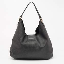 Pre Owned Fendi Black Zucchino Coated Canvas and Leather Hobo