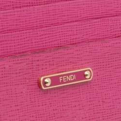 Pre Owned Fendi Pink Textured Leather Crayons Card Holder