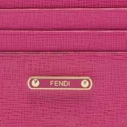 Pre Owned Fendi Pink Textured Leather Crayons Card Holder