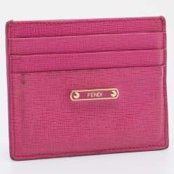 Pre Owned Fendi Pink Textured Leather Crayons Card Holder
