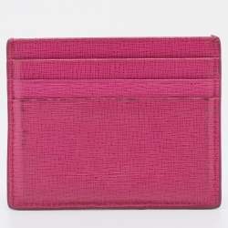 Pre Owned Fendi Pink Textured Leather Crayons Card Holder