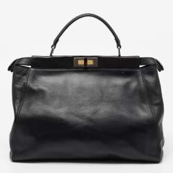 Pre Owned حقيبة فندي بيكابو جلد سوداء بيد علوية كبيرة