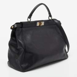 Pre Owned حقيبة فندي بيكابو جلد سوداء بيد علوية كبيرة