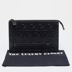 Pre Owned Fendi Black Zucca Embossed Leather Flat Pouch