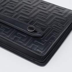 Pre Owned Fendi Black Zucca Embossed Leather Flat Pouch