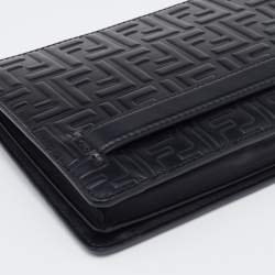 Pre Owned Fendi Black Zucca Embossed Leather Flat Pouch