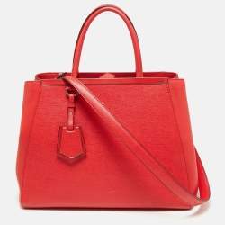 Pre Owned Fendi Coral Red Leather Medium 2Jours Tote