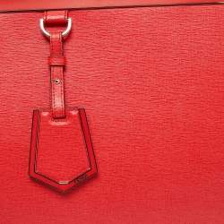 Pre Owned Fendi Coral Red Leather Medium 2Jours Tote
