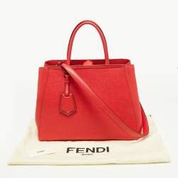 Pre Owned Fendi Coral Red Leather Medium 2Jours Tote