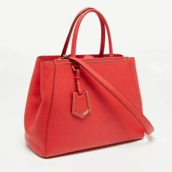 Pre Owned Fendi Coral Red Leather Medium 2Jours Tote
