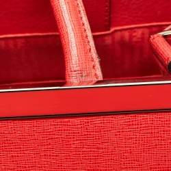 Pre Owned Fendi Coral Red Leather Medium 2Jours Tote