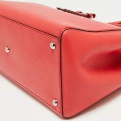 Pre Owned Fendi Coral Red Leather Medium 2Jours Tote