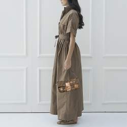 Pre Owned Fendi Tobacco Zucca Canvas And Karung Leather Embellished Baguette Bag