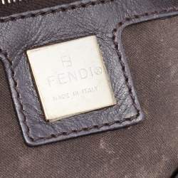 Pre Owned Fendi Tobacco Zucca Canvas And Karung Leather Embellished Baguette Bag