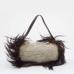 Fendi Beige/Brown Wool And Feather Mama Baguette 