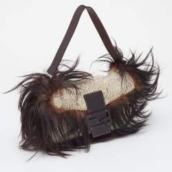 Fendi Beige/Brown Wool And Feather Mama Baguette 