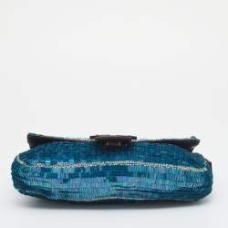 Fendi Blue/Brown Sequin And Leather Baguette 