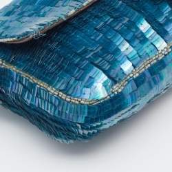 Fendi Blue/Brown Sequin And Leather Baguette 