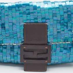Fendi Blue/Brown Sequin And Leather Baguette 