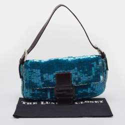Fendi Blue/Brown Sequin And Leather Baguette 