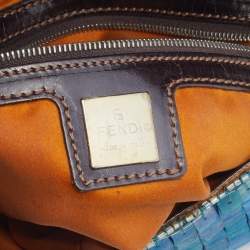 Fendi Blue/Brown Sequin And Leather Baguette 