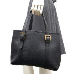 Pre Owned Fendi Black Zucchino Coated Canvas and Leather Tote