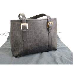 Pre Owned Fendi Black Zucchino Coated Canvas and Leather Tote