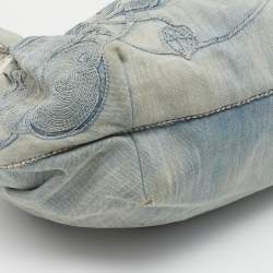 Pre Owned Fendi Light Blue Denim Embroidered Squirrel Spy Bag