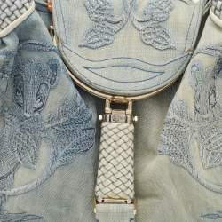Pre Owned Fendi Light Blue Denim Embroidered Squirrel Spy Bag